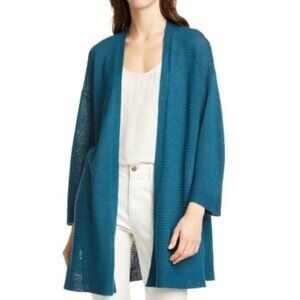 Eileen Fisher Organic Melange Linen Cotton 3/4-Sleeve Open Style Knit Cardigan